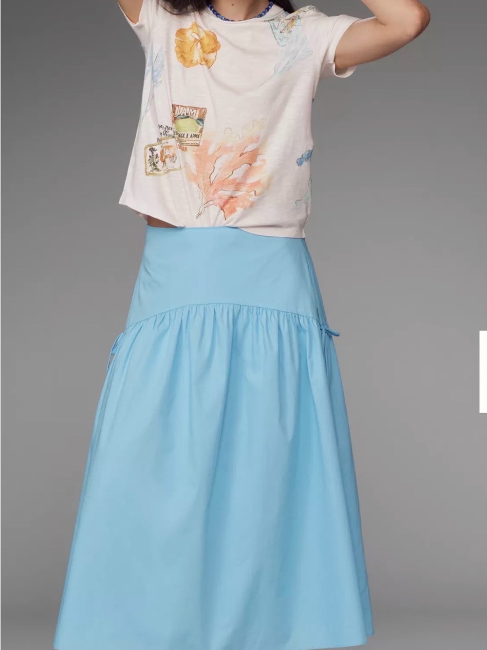 Anthropologie | Pilcro Bennie Cotton Slim Watercolor Crew Neck Tee Pink Blue L - Picture 2 of 9
